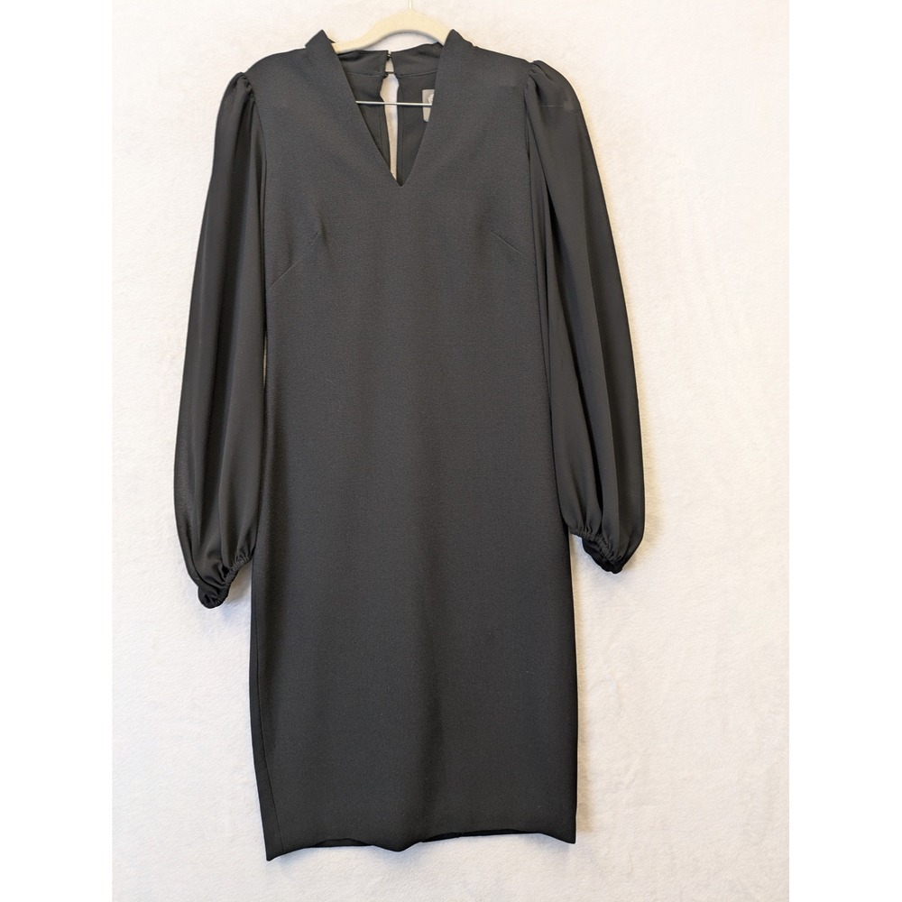 Vince Camuto Women's Size 2 Black Sheath Dress V Neck Puff Sleeve